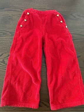 Like New Old Navy Girls Red Corduroy Wide-Leg Pants with Heart Buttons Size 4T